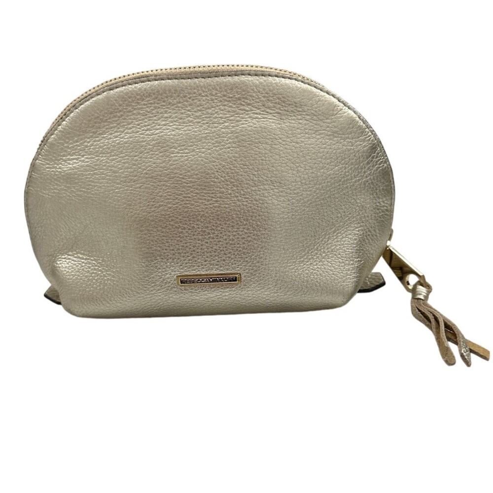 Rebecca Minkoff Gold Leather Zip Up Studded Gold Leather Cosmetic Bag